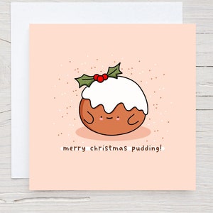 Carte de Noël mignonne - Carte de Noël Kawaii, carte de pudding de Noël, carte illustrée faite à la main, punny