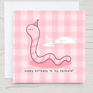 私の土仲間へ、お誕生日おめでとう - かわいいミミズの誕生日カード、しゃれ、かわいい、ミミズのイラスト