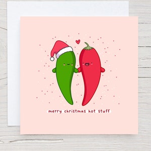 Carte de Noël mignonne - Carte de Noël Kawaii, Carte de Noël romantique, Chilli Pun
