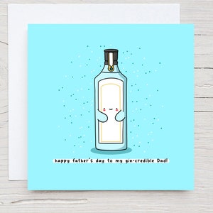 Carte de fête des pères sur le thème du gin - carte kawaii, carte de petit garçon, jolie carte de fête des pères