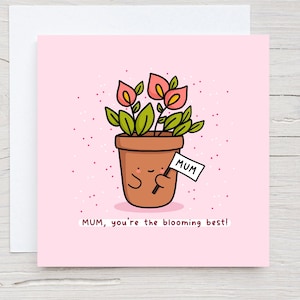 Jolie carte de fête des mères - carte d'anniversaire pour maman, Kawaii, petit garçon, meilleure maman, carte sur le thème du jardinage pour maman, pots de fleurs