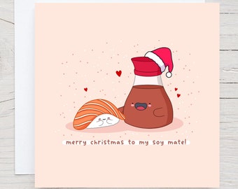 Cute Christmas card - Kawaii Christmas card, Sushi Christmas card, romantic Christmas card, Illustrated handmade card