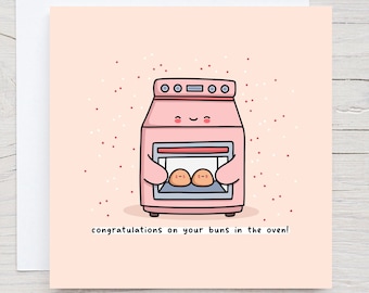 Bun In The Oven Card: Kawaii Twin Zwangerschap Gefeliciteerd