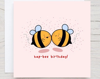 Bee Birthday Card - happy birthday, Kawaii bee card, cute Kawaii card, cute bee birthday card, hap-bee birthday