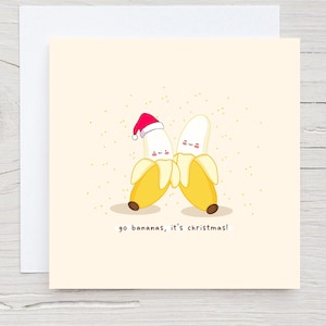 Jolie carte de Noël - bananes sur vous, Kawaii, carte de Noël de petit garçon, jeu de mots sur la nourriture