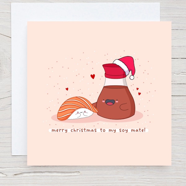 Cute Christmas card - Kawaii Christmas card, Sushi Christmas card, romantic Christmas card, Illustrated handmade card
