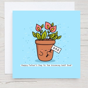 Jolie carte de fête des pères - Kawaii, petit garçon, meilleur papa, carte sur le thème du jardinage pour papa, pots de fleurs