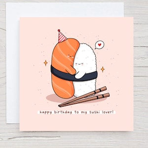 Jolie carte de sushi - amateur de sushi, carte Kawaii, carte d'anniversaire, carte de jeu de mots alimentaire Punny