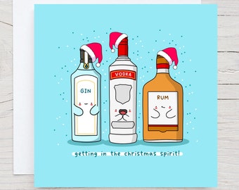Alcohol themed Christmas card - Christmas Spirit card, Gin, Vodka, Rum Christmas card