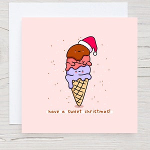 Passez un doux Noël - Carte de Noël à la crème glacée, jolie carte de Noël Kawaii, carte punny, carte de jeu de mots alimentaire