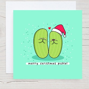 Joyeux Noël cornichon carte, carte de Noël drôle de jeu de mots, carte Punny Love, jeu de mots cornichon, aneth, Kawaii