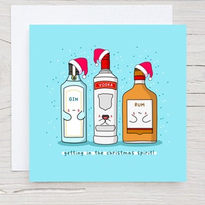 Carte de Noël sur le thème de l'alcool - carte de Noël, gin, vodka, rhum