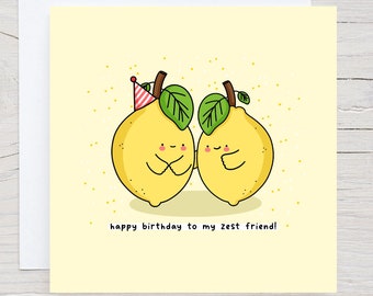 Jolie carte d'anniversaire pour meilleur ami - Carte d'anniversaire kawaii, carte d'anniversaire jeu de mots drôle, jeux de mots au citron, kawaii