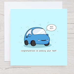 Carte d'examen de conduite : félicitations pour avoir réussi votre examen, carte kawaii, carte punny