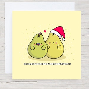 Carte de Noël mignonne pour les parents - Carte de Noël Kawaii, Carte de Noël drôle, Carte Punny, jeu de mots poire