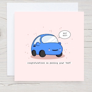 Carte d'examen de conduite : félicitations pour avoir réussi votre examen, carte kawaii, carte punny