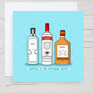 Kawaii Alcohol Pun Birthday Card: Gin, Vodka, Rum