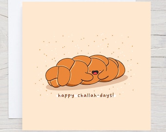 Happy Challah-Days Card - Hanukkah card, Funny Hanukkah card, Kawaii card