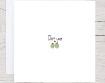 Olive you card, Kawaii card, love card, anniversary card, punny card, cute birthday card