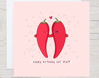 Happy Birthday Hot Stuff Card, Funny Pun Birthday Card, Punny Love Card