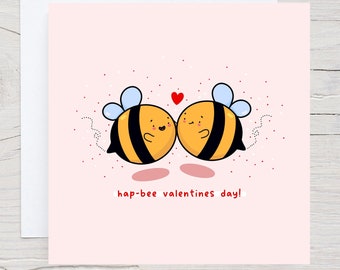 Bumble Bee Valentines Day Card - Tarjeta de amor Kawaii, tarjeta rosa de San Valentín, tarjeta romántica