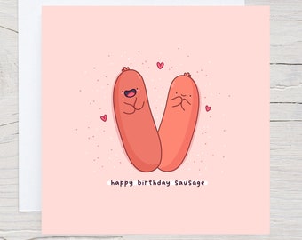 Carte de saucisse de joyeux anniversaire, carte d'anniversaire de Punny, carte de jeu de mots drôle, carte d'anniversaire de Kawaii