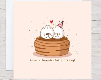 Dim Sum Birthday Card: Kawaii Bao Buns Food Pun