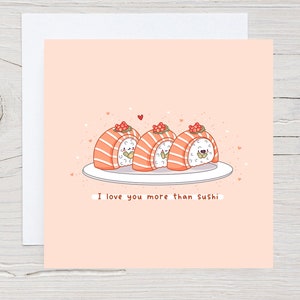 Carte de sushi mignonne - Carte Kawaii, Carte de Saint-Valentin, Punny, Carte d’anniversaire, Carte de Saint-Valentin sushi