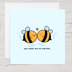 Bumble Bee Valentines Day Card - Carte d’abeille, carte d’amour Kawaii, cartes pour lui, cartes pour elle, carte romantique