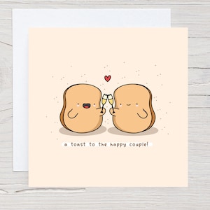 Un toast à l'heureux couple carte, jolie carte de fiançailles, carte de jeu de mots alimentaire, carte de fiançailles Kawaii, jolie carte de mariage