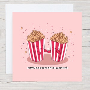 Jolie carte de fiançailles pop-corn | Kawaii carte pop-corn | Joli jeu de mots drôle | Drôle de carte d’amour | Joyeuses fiançailles | BananaRoseArt