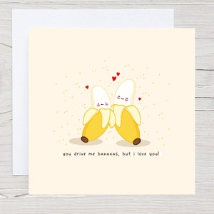 Cute anniversary card - bananas, valentines card, anniversary, Kawaii, punny, birthday card