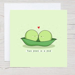 Carte Deux pois dans une cosse - carte de jeu de mots nourriture, carte drôle de Kawaii, carte d'amour de punny