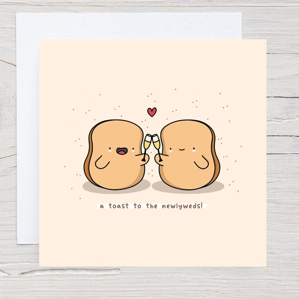 Un toast à la carte des jeunes mariés, drôle de carte de mariage, carte Food Pun, carte pour couple, carte de mariage kawaii