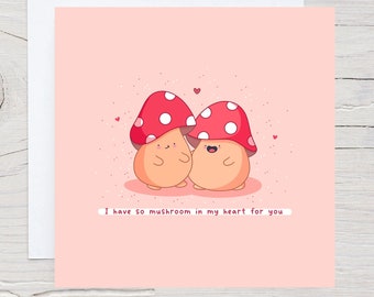 Cute mushroom card - Kawaii love card, Valentines, Anniversary Card, cards for him, cards for her