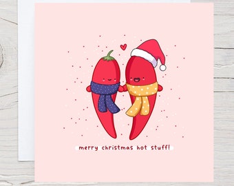 Cute Christmas card - Kawaii Christmas card, Romantic Christmas Card, Illustrated handmade card