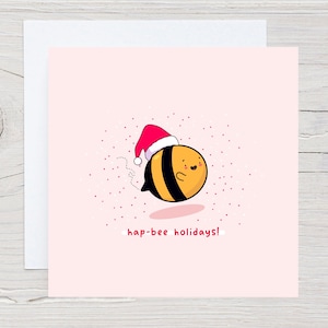 Carte de Noël mignonne - Carte de Noël Kawaii, Carte de Noël Bumble Bee, Carte de Noël rose