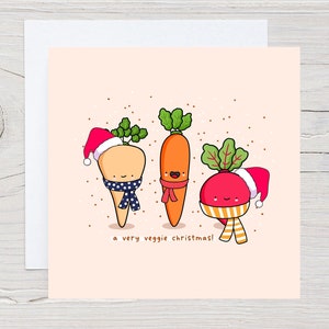 Jolie carte de Noël - Carte de Noël kawaii, carte de Noël végétalienne, carte de Noël végétarienne