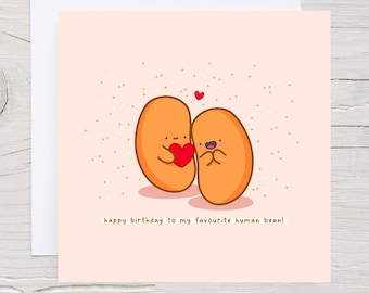 Favourite human bean punny card - happy birthday to my favourite human bean card, kawaii card, food pun birthday card