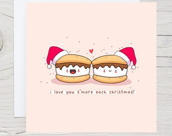 Kawaii S'mores-kerstkaart – Romantische woordspelingskaart