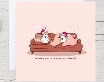 Cute Cat Christmas card - Kawaii Christmas card, Cat Lover Christmas Card, Punny Christmas Card