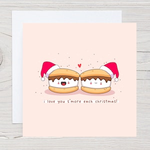 Jolie carte de Noël - Carte de Noël kawaii, carte de Noël romantique, carte de Noël S'mores