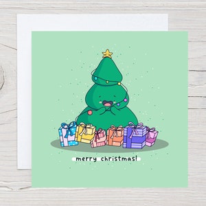 Jolie carte de Noël - Carte de Noël kawaii, carte de Noël d'arbre de Noël, carte illustrée faite main