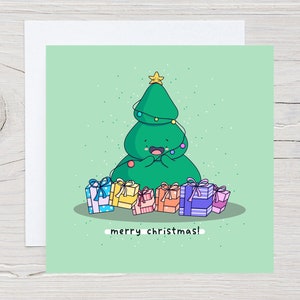 Cute Christmas card - Kawaii Christmas card, Christmas Tree Christmas card, Illustrated handmade card