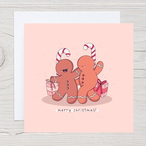 Cute Gingerbread Christmas card - Kawaii Christmas card, Illustrated handmade card