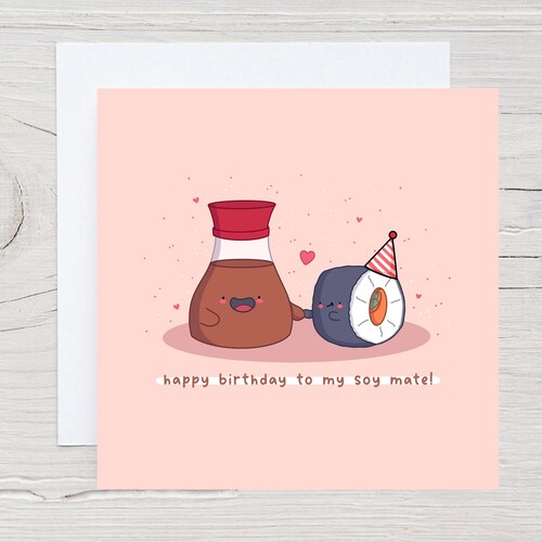 Cute Sushi card - soy mate, Kawaii Card, birthday card, Punny, food pun card