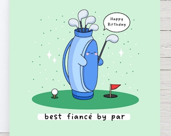 Tarjeta de cumpleaños divertida de golf para prometido/a, tarjeta con juego de palabras