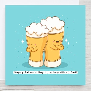 Carte de fête des pères sur le thème de la bière - carte de jeu de mots sur la bière, carte amusante pour papa, pinte de bière, cheers papa, carte de petit garçon