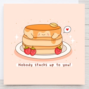 Carte d'anniversaire avec crêpes mignonnes, carte d'anniversaire mignonne, carte Kawaii, Saint-Valentin