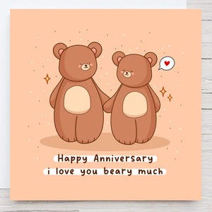Jolie carte ours - carte kawaii, je t'aime beaucoup, carte pour petit ami ou petite amie, partenaire, carte d'anniversaire de petit garçon
